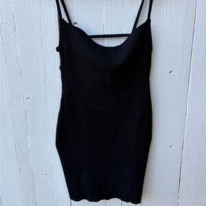 Black Ribbed Knit Cami Bodycon Dress - Women's Tank Dress
